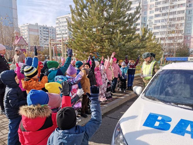 В Хабаровске сотрудники Росгвардии провели практическое занятие по ПДД с дошкольниками